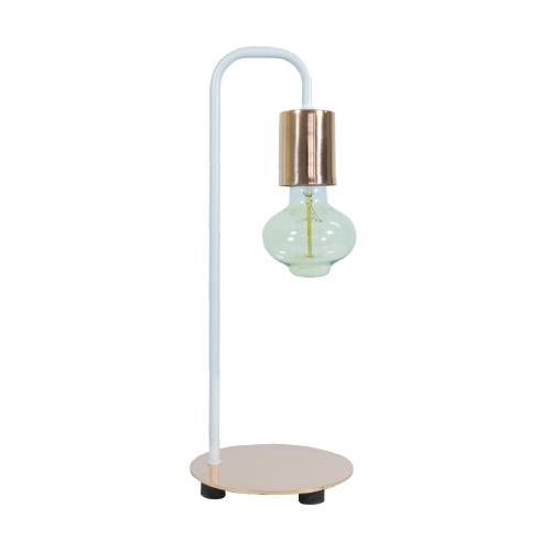 Velador barral U blanco con cobre E27 48cm